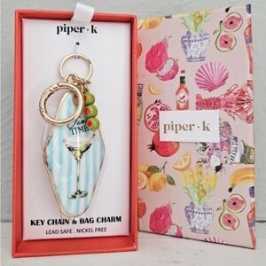 NWT Piper K martini time novelty bag charm/key chain